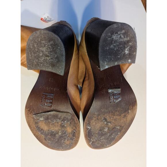 Leather Ankle Boots Chunky Heel Back Zipper Stylish Comfortable Brown - Picture 4 of 4